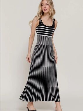NWT Active Basic Black & White Striped Knit Maxi Dress